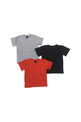 Özdemirli Bebe Basic Düz Bisiklet Yaka Kısa Kollu Likralı Badi Sweat T-shirt 3 Lü Paket Gri-kırmızı-siyah Gri-kırmızı-siyah