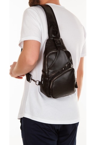 Unisex Siyah Yıkama Deri Göğüs Ve Omuz Çantası Kulaklık Çıkışlı A