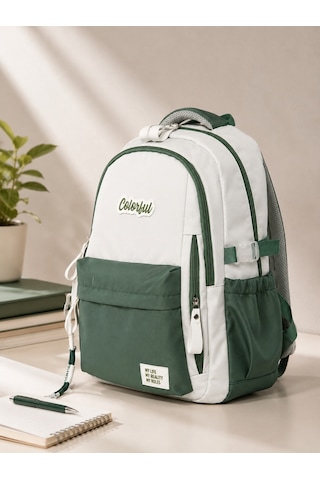Colorful Urban Sırt Çantası Haki - Laptop Bölmeli Okul Çantası İlkokul - Ortaokul - Lise Çok Renkli