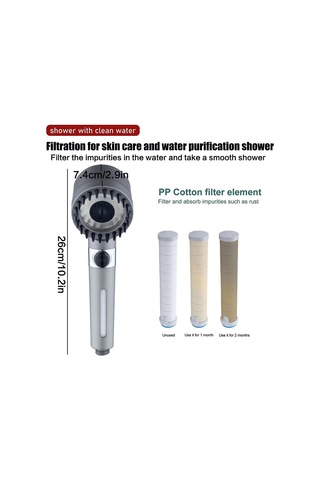 Padalink C Gri Filtreli Duş Başlığı İle 3 Modlu Mesajlı, Suyu Filtre Eden Ve Su Tasarruflu Abs Duş Seti Filtre Pamuklu Gri