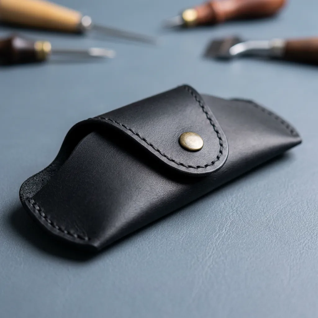 %100 Hakiki Deri Çıtçıt Kapamalı Gözlük Kılıfı - Siyah Renk Seçenekli El Yapımı Gözlük Kabı 16 X 8,5 Cm