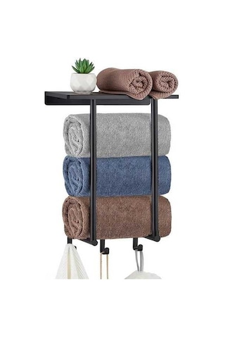 Besthome1 3 Kanca Paslanmaz Banyo Duvar Kurulu Torba Rafı, 3 Havlu Saklama, Suda Dayanıklı, Siyah Siyah