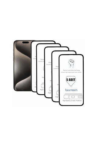 Pp Apple Uyumlu iPhone 15 Pro Max İle Ekran Koruyucu Tam Kaplayan 5li Set