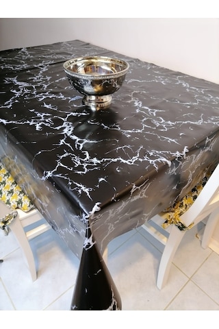 Elyaflı Pvc Muşamba - Desenli Silinebilir Masa Örtüsü Mrl 190 C Siyah
