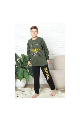 Modanino Erkek Çocuk Pijama Takımı %100 Pamuk İnterlok Kumaş 12447 Haki