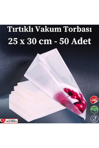 Tırtıklı Vakum Makinesi Poşeti Torbası - 25X30 Cm - 50 Adet