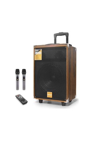 Bluetooth Hoparlör Fm Radyo 12 Inç Usb Tf Aux Çift Mikrofonlu Kumandalı - Ahşap Bq12 Evimdeyokyok