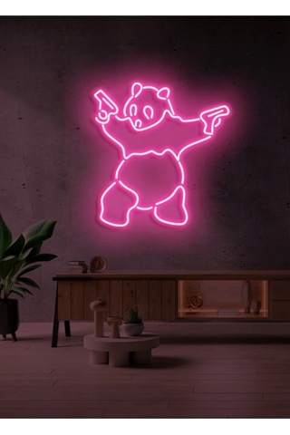 Panda Figürlü Neon Tabela Pembe Panda Figürlü Neon Tabela Pembe