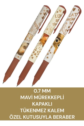 0.7 Mm Mavi Mürekkepli Kapaklı Tükenmez Kalem Özel Kutusuyla Beraber Hayvanlar-3