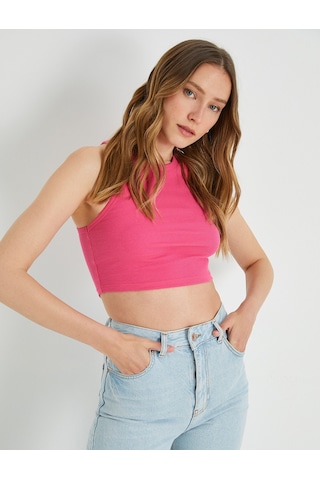 Koton Basic Crop Atlet Halter Yaka Pamuklu Fuşya 2sak10413ek Fuşya