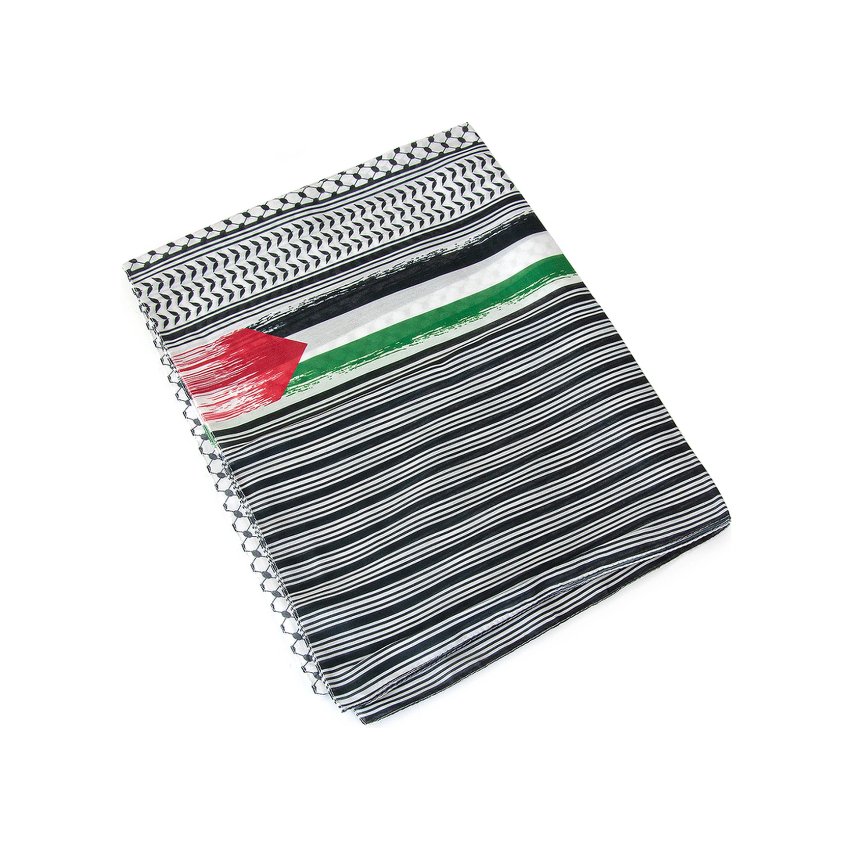 Kadın Erkek Kefiye Filistin Bayraklı Pamuklu Siyah Beyaz Puşi Şal Siyah Beyaz