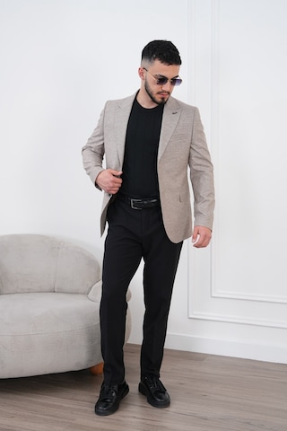 Dupont Classics Dupont Keten Slim Fit 6 Drop Sivri Yaka Çift Yırtmaçlı Erkek Blazer Ceket Bej
