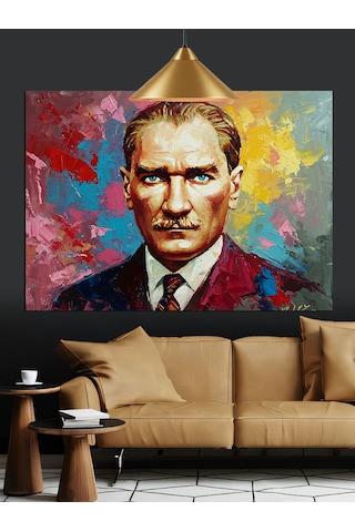 Soyut Renkli Atatürk Portresi Dekoratif Kanvas - Mdf Ahşap Tablo