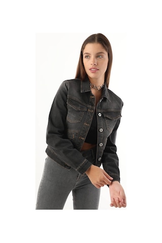 Kadın Cep Detaylı Slim Fit Jean Ceket Siyah 001