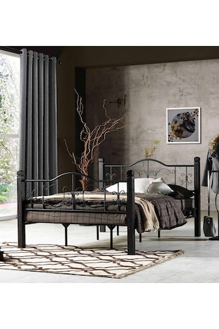 Argimo Yakamoz Çift Kişilik Ferforje Metal Siyah Karyola 160 x 200