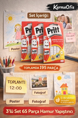 3 Lü Set 65 Parça Hamur Yapıştırıcı İz Bırakmaz, Tekrar Kullanılabilir Poster Yapıştırıcı