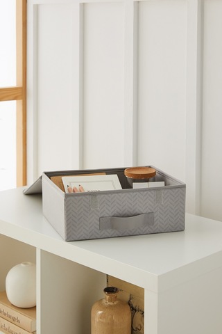 Ocean Home Textile 2'li Gri Balıksırtı Kapaklı Kutu Set 30 x 23 x 11 cm