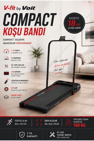 Voit Compact Ultra Hafif Koşu Bandı – Manuel Eğimli, Katlanabilir Tasarım 10Km/Hız