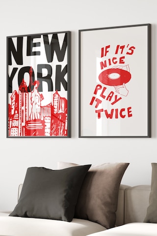 2'li New York And Music Dekoratif Poster Tablo Siyah Çerçeveli 2'li New York And Music Dekoratif Poster Tablo Siyah Çerçeveli