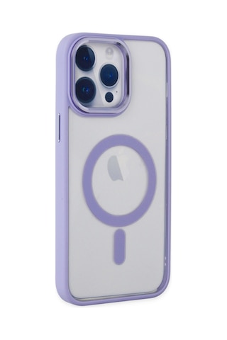iPhone Uyumlu 15 Pro Uyumlu Kamera Korumalı Magsafe Şeffaf Kılıf Lila