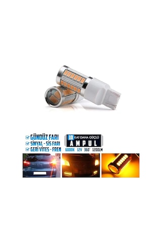 2 Adet T20 Led Ampul Mercekli 33 Ledli Çift Duy Turuncu