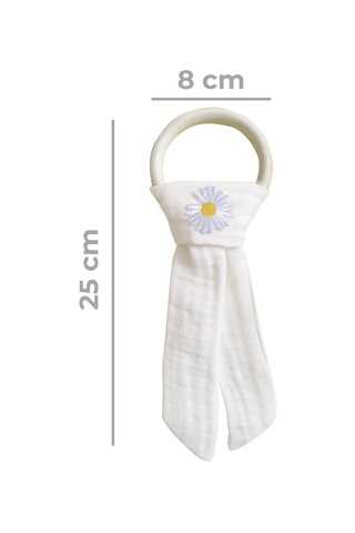 Pamuk Muslin Bebek Diş Kaşıyıcı Yıkanabilir Ahşap Desenli Byz Beyaz