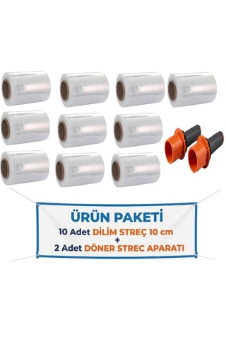 El Paketleme Ambalaj Streci & Oto Direksiyon Dilim Streç 10cm 10 Adet + Palet Streç Filim & Dilim Streç Döner Kollu Sarma Aparatı 2 Adet Kırmızı