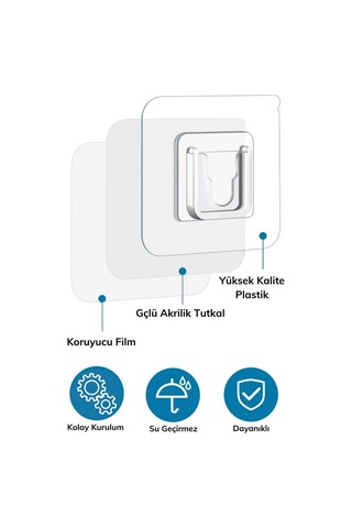 Buffer Eşya Sabitleme Askısı 10 Çift Şeffaf Çift Taraflı Yapışkanlı Geçmeli Klips Renkli