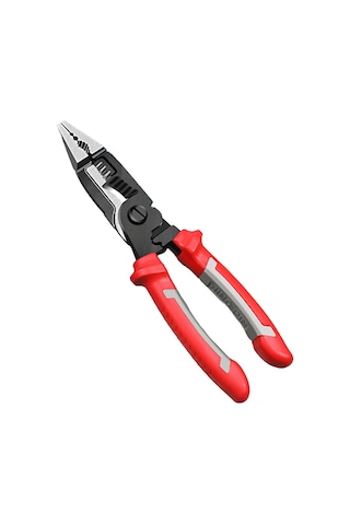 Ximistore9 Elektrikçi Çok İşlevli Pense: Telli Kablo Kesici, Telli Soyucu, Terminal Presleyici - El Aleti Kırmızı
