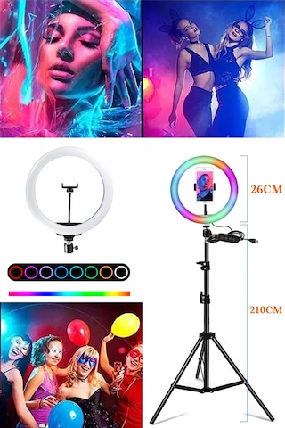 Thentech Telefon Kamera Uyumlu Yuvarlak Rgb Işıklı Led Işık