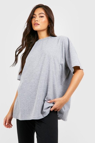 Ath Leisure T-shirt - Gri Baskılı Oversize Bisiklet Yaka Kısa Kol Tişört Gri