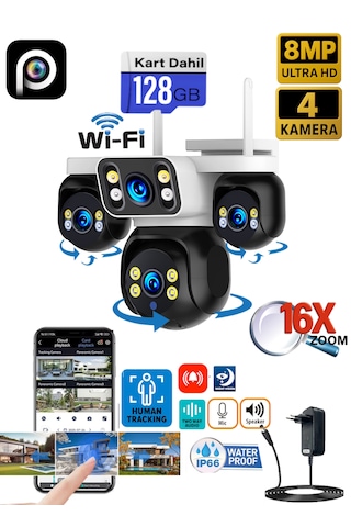 Ventus Es-5804 128gb 8mp 4 Kameralı Wifi 16x Zoom Hieasy Gece Görüş Çift Yönlü Ses Uzaktan İzleme Kişi Takibi Türkçe