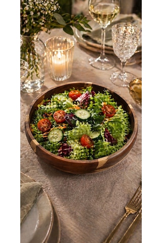 Akasya Kase 20 Cm- Akasya Büyük Boy Kase Ve Sunumluk- Mien Akasya Salata Kasesi 20 Cm Kahve Tonları
