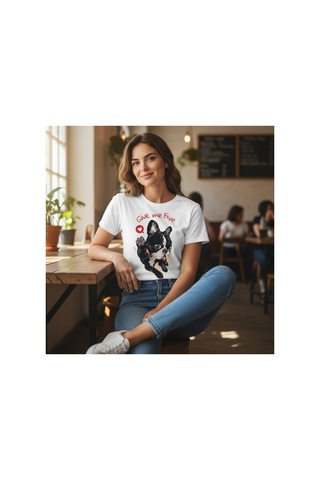 Urbantrendstore Unisex Pet Köpek Temalı Oversize Fit Rahat Geniş Salaş T-shirt Günlük Tişört Beyaz