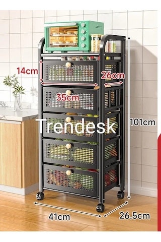 Trendesk 5 Katlı Metal Beyaz Çekmeceli Tekerlekli Patates Soğan Sepeti Sebze Meyve Sepeti Sebzelik