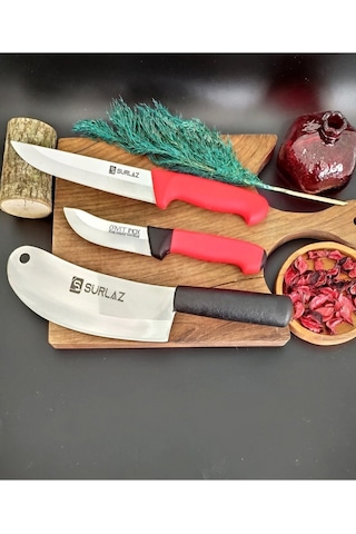 Sürmene Sürlaz Soğan Pizza Pide Kesici + Mutfak Bıçak Seti Kırmızı - Siyah
