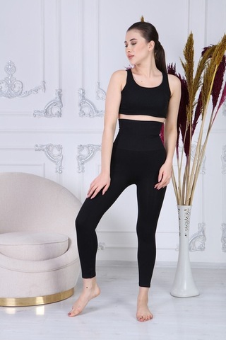 Iki Beden Extra Yüksek Bel Lazer Kesim Siyah Korse Tayt SiYAH