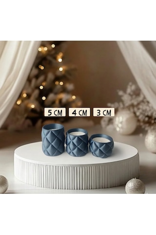 Kapitone Desen 3'lü Tealight Mumluk Seti - Mum Hediyeli Koyu Mavi