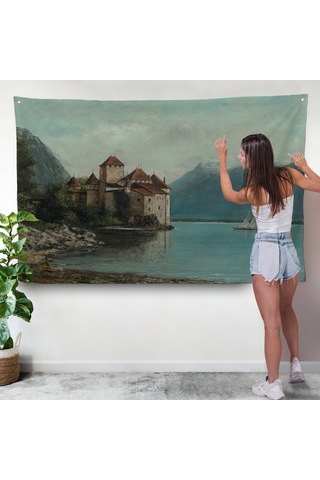 Gustave Courbet - Cenevre Gölü'ndeki Chillon Kalesi Duvar Örtüsü-7094