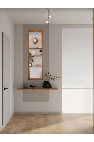 Ceviz Renk Ahşap Çerçeve Duvara Ayna 121x37 Cm Antre Hol Boy Ayna Ceviz