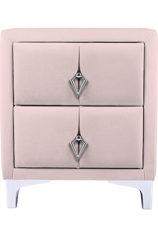 Harmony Silver Iki Çekmeceli Komodin- Yatak Odası Kumaş Döşemeli 2 Kapaklı Komodin Modeli Pembe