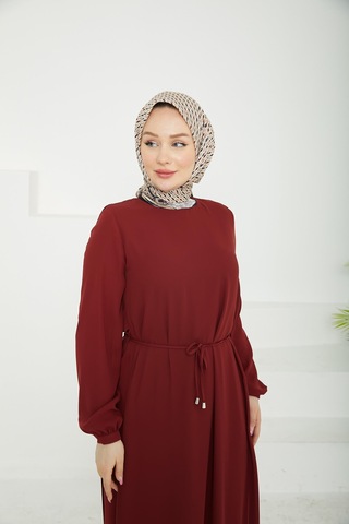 Armine Trend Kolları Lastikli Astarlı Elbise Bordo 25yt927 Bordo