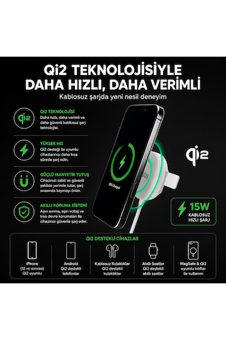 Sbs Qi2 15w Magsafe Uyumlu Kablosuz Şarj Standı Entegre Usb-c Kablo Katlanabilir Stand Manyetik Kablosuz Şarj Cihazı Beyaz