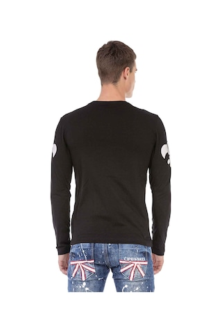 Cipo & Baxx CL454 Taşlı Kurukafa İnce Siyah Sweatshirt Siyah
