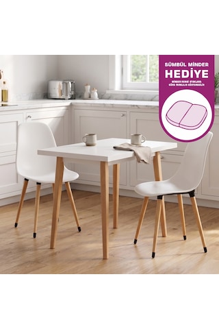 Vilinze Eames Sandalye Avanos Ahşap Mdf Mutfak Masası Takımı - 60x90 Cm Beyaz