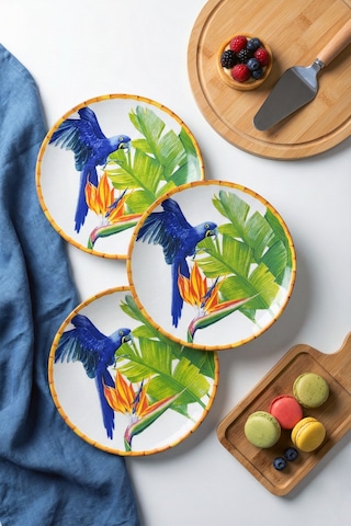 Grandora Tropikal Kuş Desenli Pasta Veya Tatlı Tabağı 6 Adet, 20 Cm Modern Ve Lüks Sunum Tabak Çok Renkli