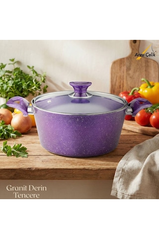 24 Cm Granit Derin Tencere Cam Kapak - Violet Violet