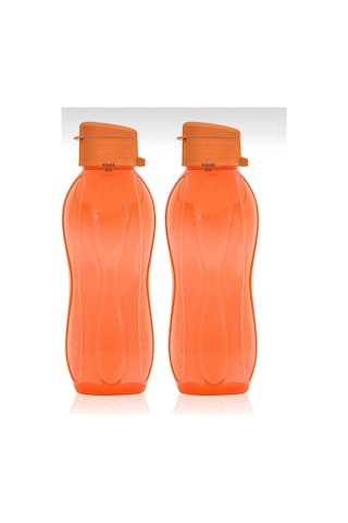 2'li Set Eko Şişe Suluk - Pratik Kapak Matara 2x 750 Ml Turuncu Plastik Diğer