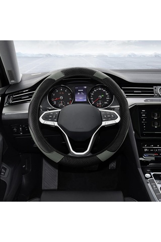 Yifomall Kabuk Deri Direksiyon Kılıfı, 37-38 Cm Evrensel, Karbon Fiber Stili, Gri Renk, Kaymazsız, Koruyucu, Konforlu, Araç İçi Dekorasyon Gri