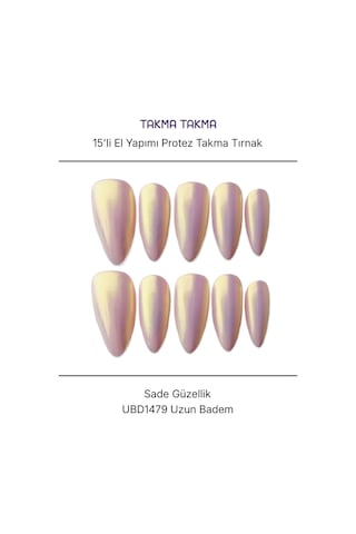 15'li Ten Rengi Uzun Badem Ubd1479 Tekrar Kullanılabilir El Yapımı Protez Takma Tırnak L